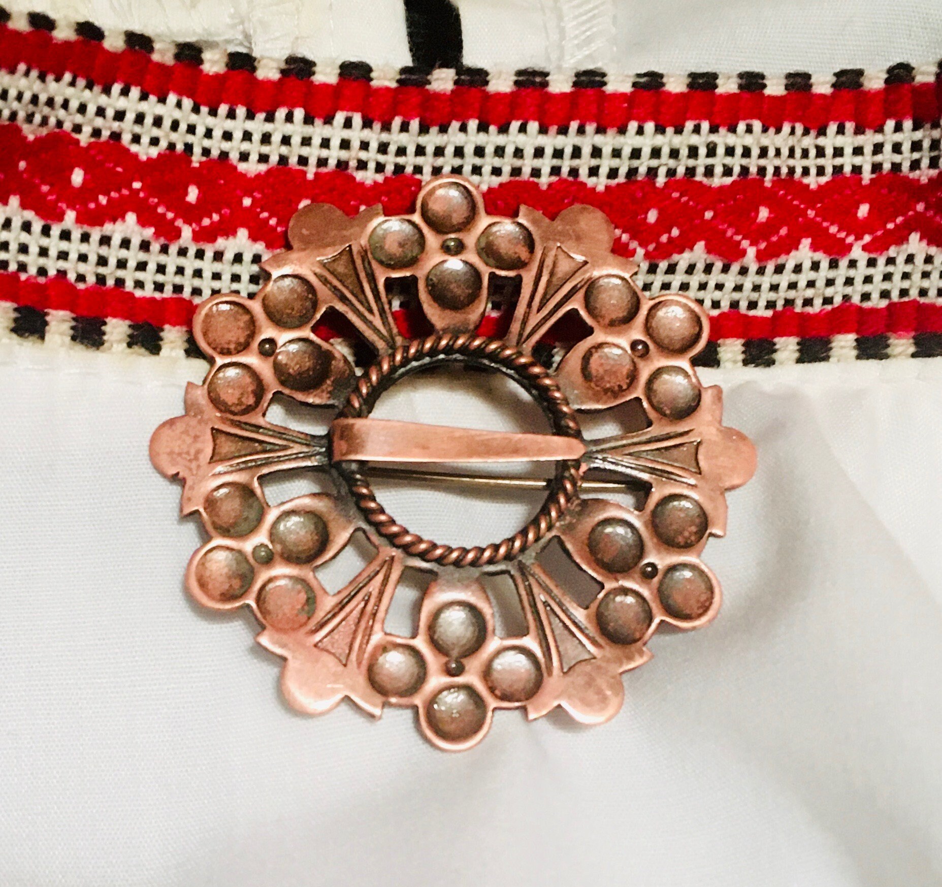 Sakta Pin Latvian Flat Brooch Sakta, Baltic Copper Pin Antique, Folk Costume ...