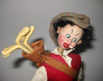 Klumpe Character Golfer In Tweed Flat Cap & Knickers | Pre Loved And Worn Vintage Comedic Art Doll