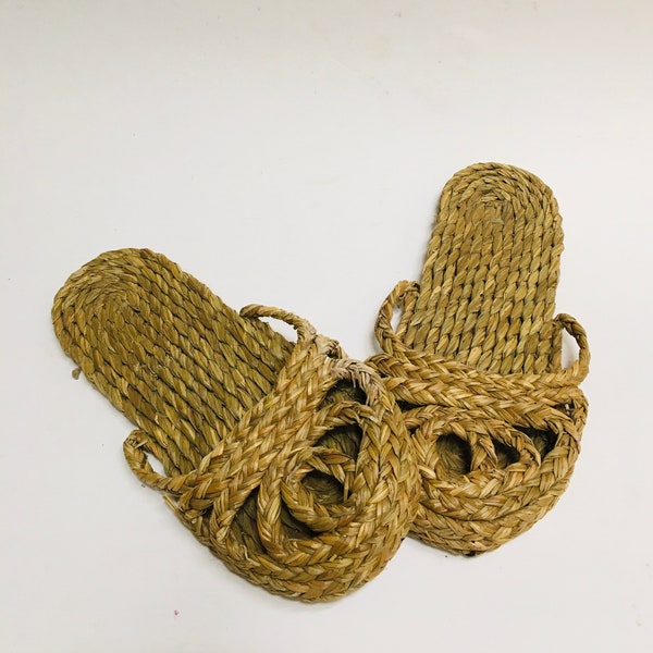 Japanese Rice Slippers Vintage Handmade Unique Woven Straw Footwear Wearable Art