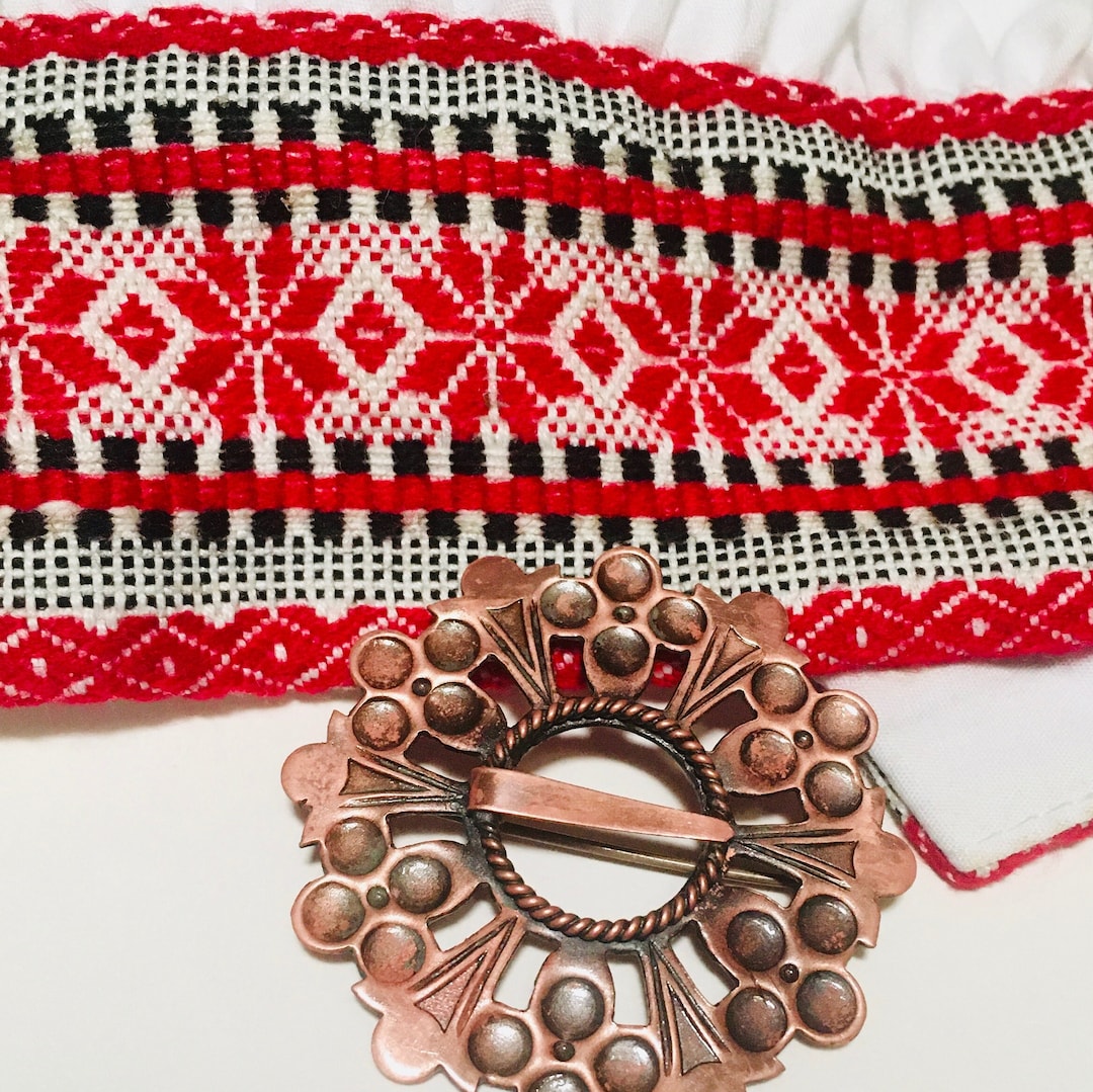 Sakta Pin Latvian Flat Brooch Sakta, Baltic Copper Pin Antique, Folk Costume ...
