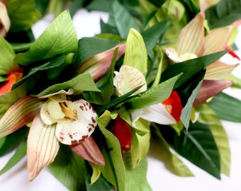 Hawaiian Lei Po'o Earthy Green Tones Ship Ready For Polynesian Dancers Floral Hair Head Garland Great Little Gift