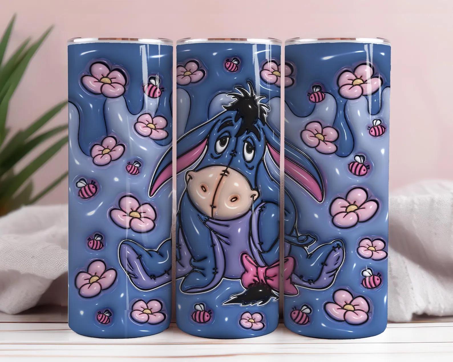 Wrap blue donkey cartoon 3d puff, ready to press, sublimation transfer, tumbler, 12oz, 20oz, print out, adult, kids, men, women, mom, dad