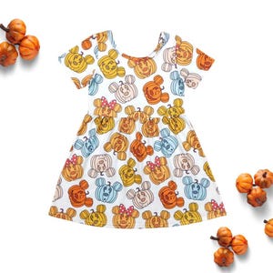 Girls Halloween Dress – Pumpkin Mouse Ears | Short Sleeve Fall Outfit | Toddler to Big Girl Sizes