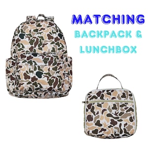 Matching Kids Backpack and Lunchbox Set for Boys – Toddler, Preschool, School, Camo Multi Animal