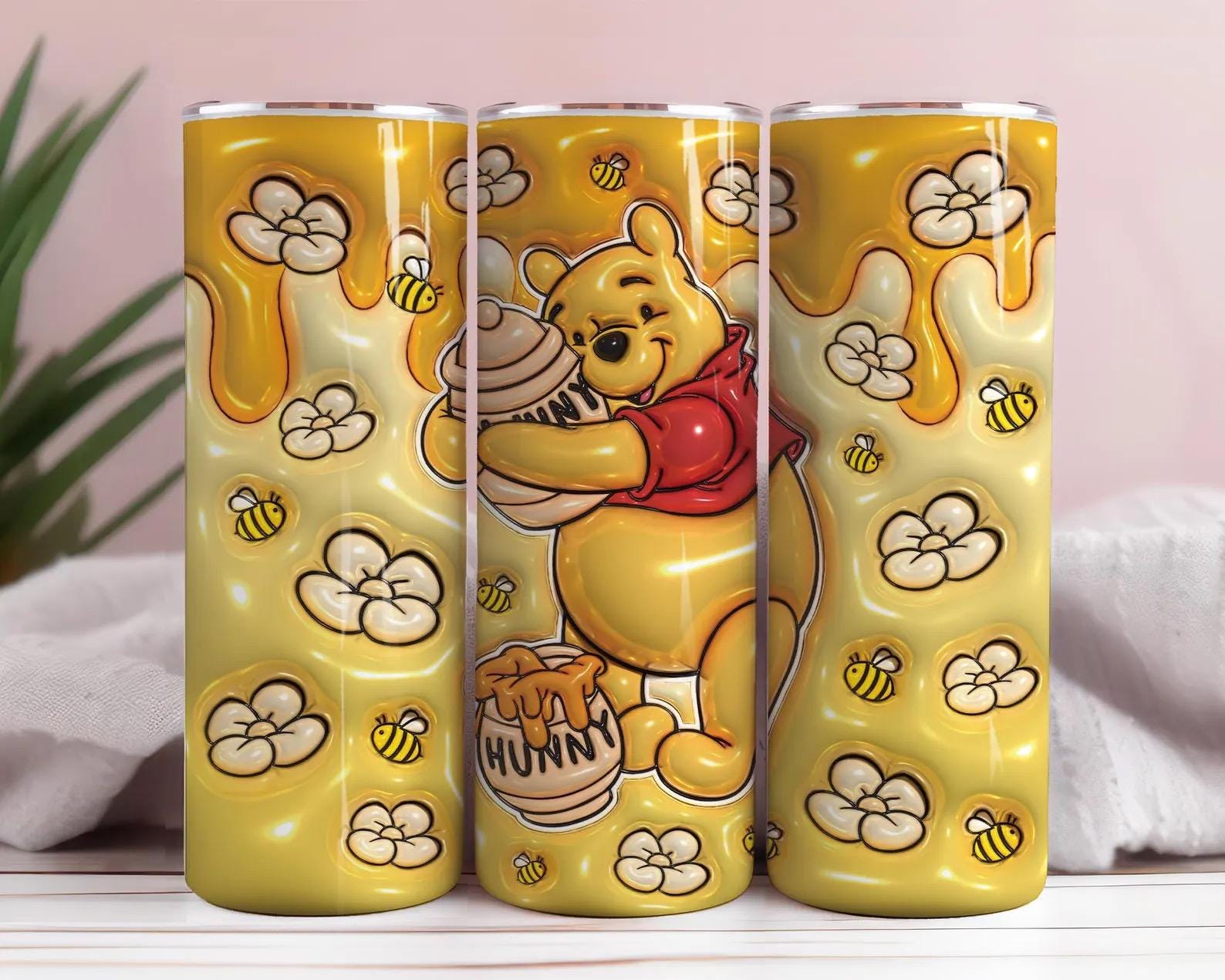 Wrap gold bear cartoon 3d puff, ready to press, sublimation transfer, tumbler, 12oz, 20oz, print out, adult, kids, men, women, mom, dad