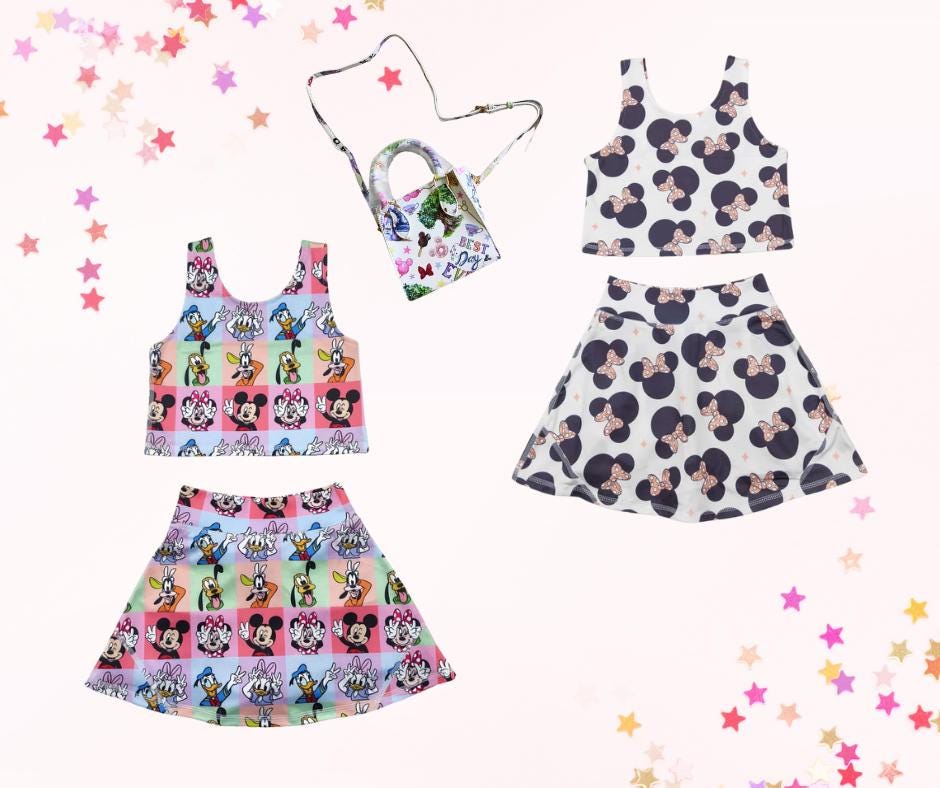 Park mouse ears girls skort set and mini purse, athletic skort, athleisure, kids clothing, top set