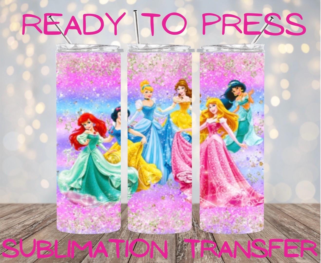 Wrap Princess pink glitter, ready to press, sublimation transfer, tumbler, 12oz, 20oz, print out, adult, kids, men, women, mom, coffee