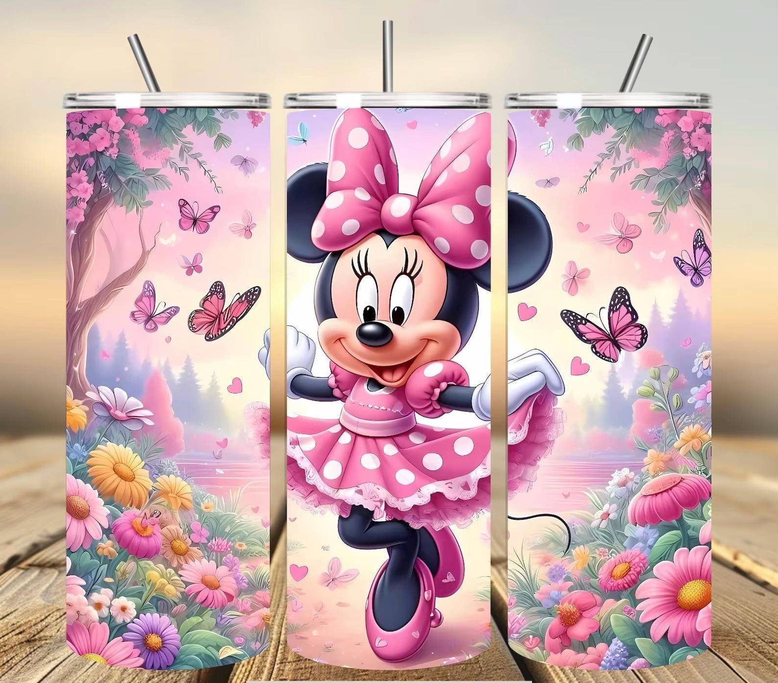 Wrap pink mouse floral butterfly, ready to press, sublimation transfer, tumbler, 12oz, 20oz, print out, adult, kids, men, women
