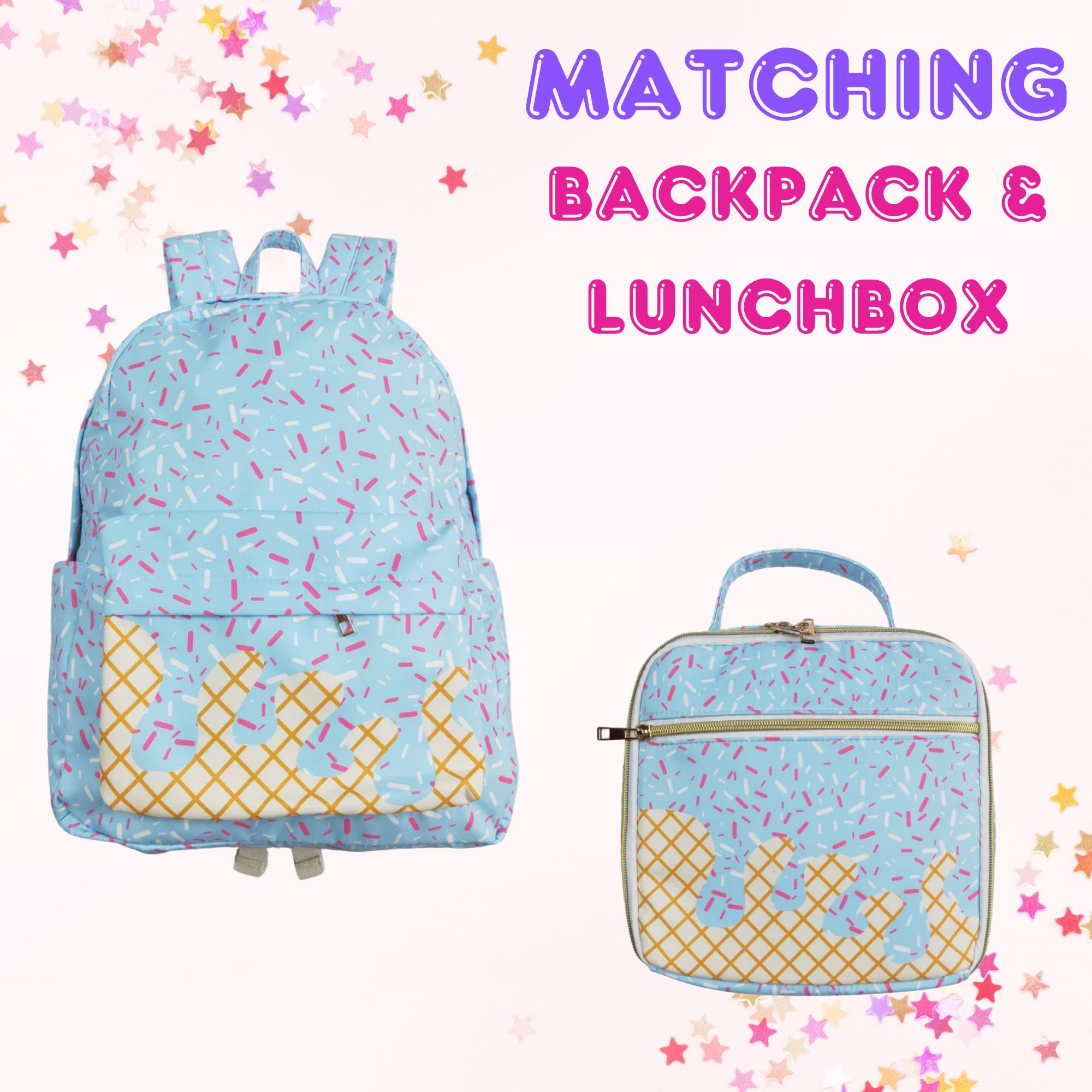 Matching Kids Backpack and Lunchbox Set for Girls – Toddler, Preschool, School, Pink or Blue Sprinkles - Thumbnail 4