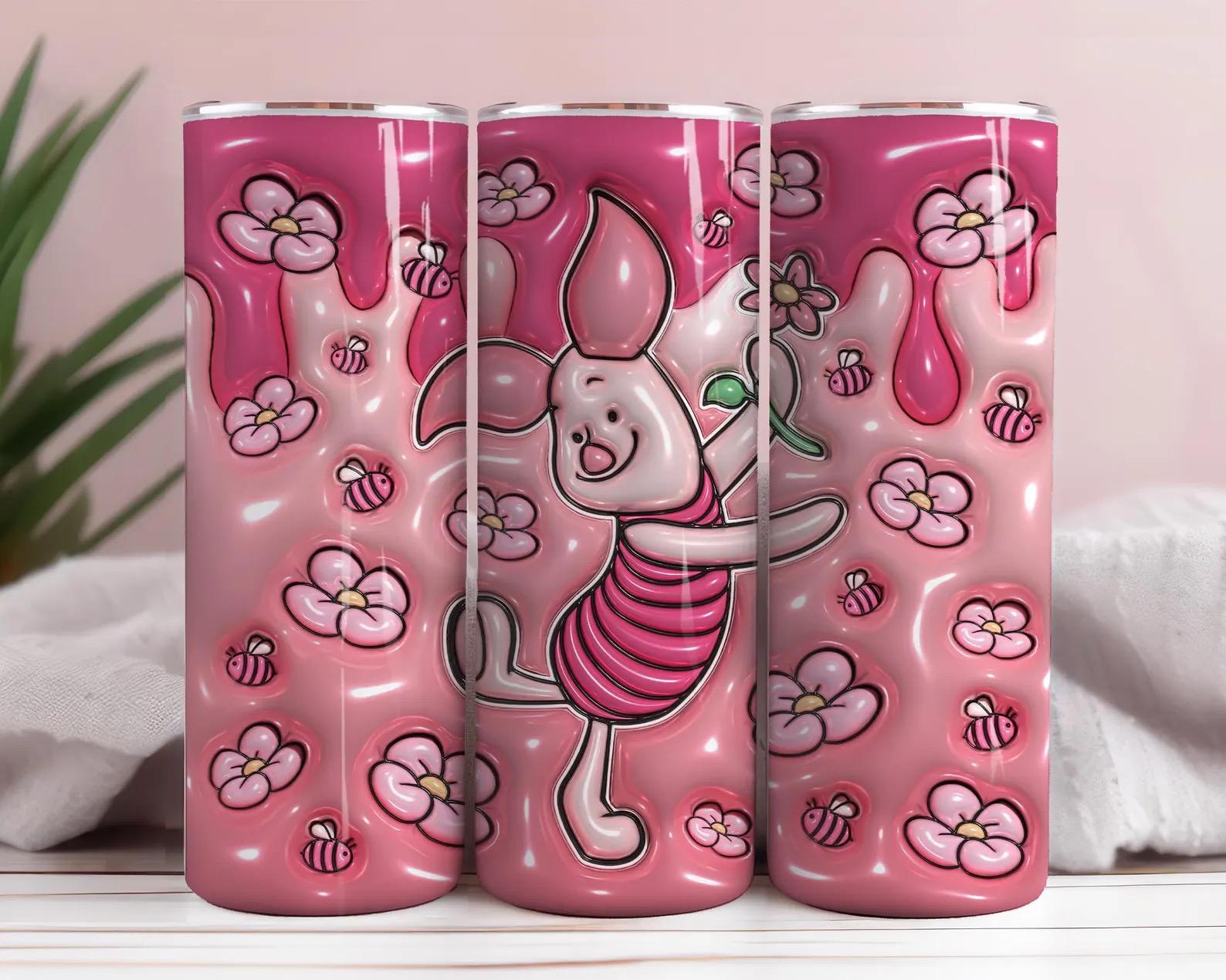 Wrap pink pig cartoon 3d puff, ready to press, sublimation transfer, tumbler, 12oz, 20oz, print out, adult, kids, men, women, mom, dad