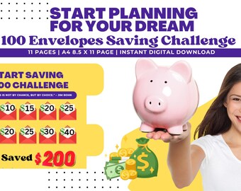 100 Envelope Challenge Printable, 10,000 Saving Tracker, 10K Challenge, Savings Goal, Money Challenge, A4, US Letter, Instant Download