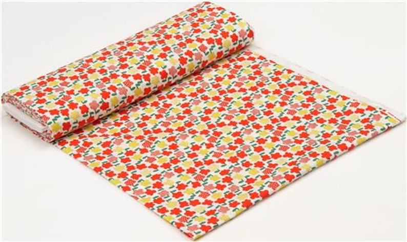241698 off-white floral cotton sheeting fabric with orange yellow flowers by Cosmo