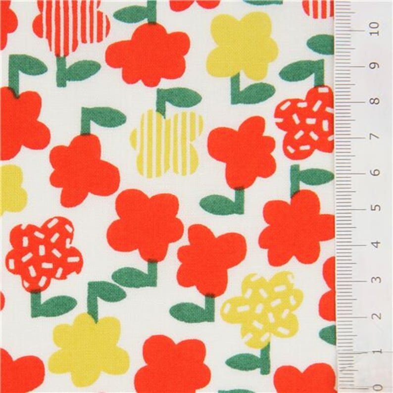241698 off-white floral cotton sheeting fabric with orange yellow flowers by Cosmo