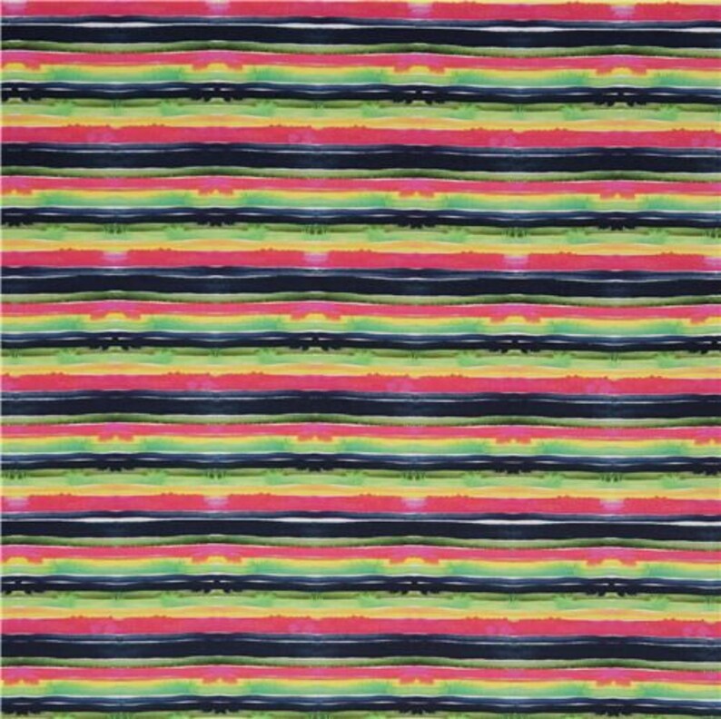 245408 Super-cheap Daily bargain sale bright green yellow red black De stripes cotton fabric by