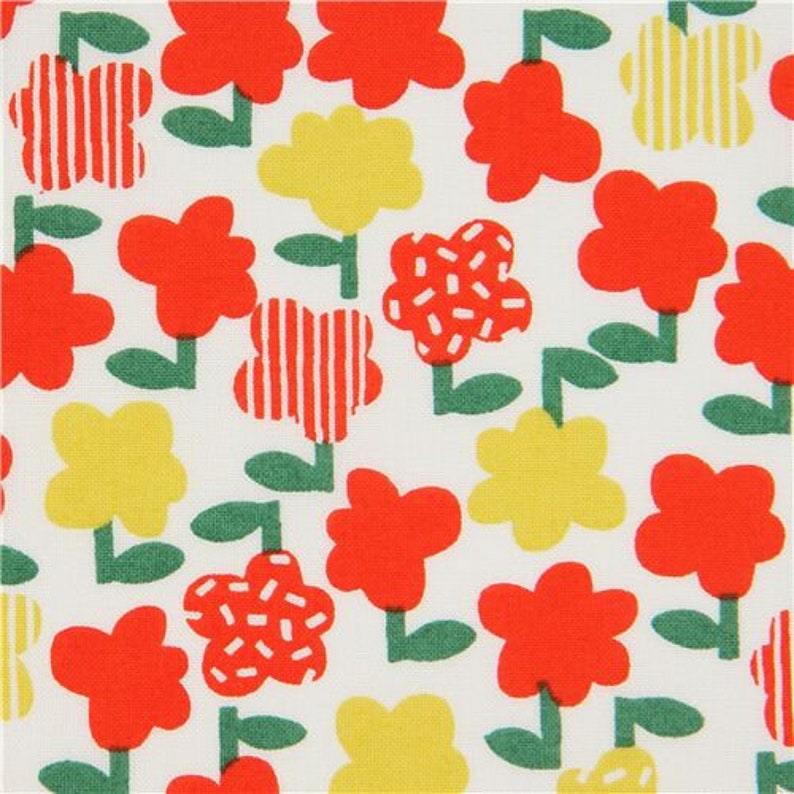 241698 off-white floral cotton sheeting fabric with orange yellow flowers by Cosmo