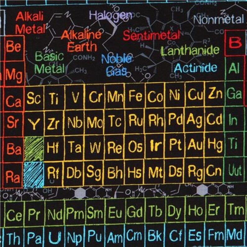 217398 Black Fabric With Colorful Periodic Table Science By Timeless Treasures