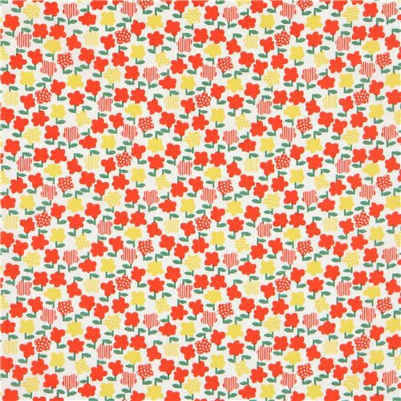 241698 off-white floral cotton sheeting fabric with orange yellow flowers by Cosmo
