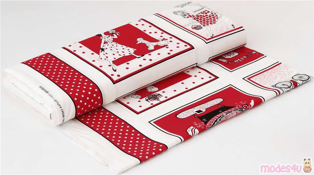 Upholstery 245962 MIchael Miller red white cotton panel fabric French