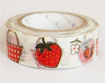 210631 white with basket strawberry Washi Masking Tape deco tape Shinzi Katoh