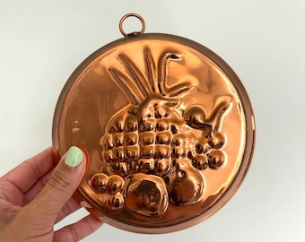 Moule à fruits ananas en cuivre vintage des années 1970 - décoration murale de cuisine rétro - ustensiles de cuisson en cuivre du milieu du siècle