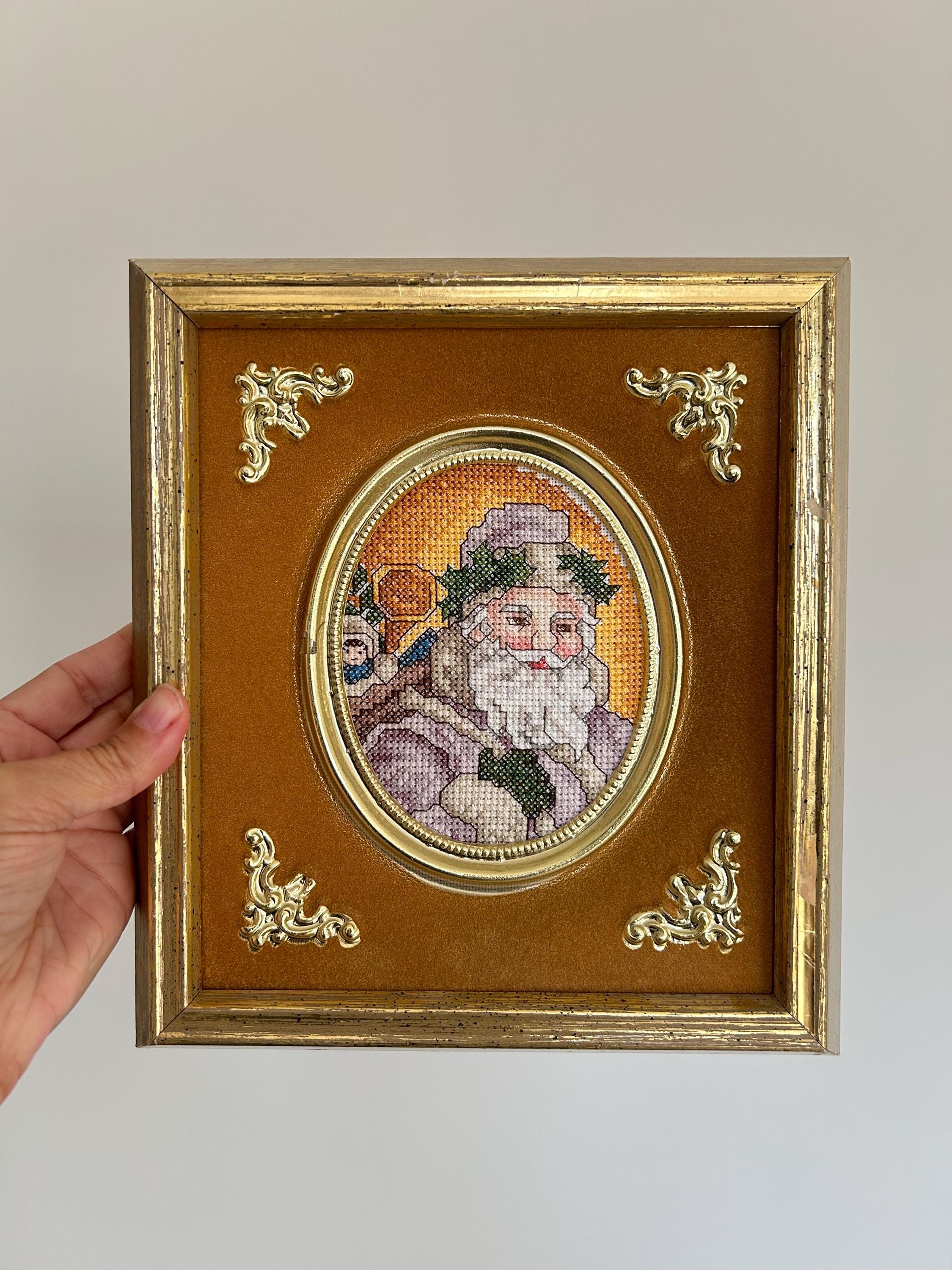 Vintage Framed Santa Cross Stitch - Etsy