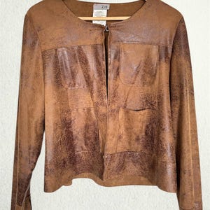 Vintage 90s Zoe Faux Suede Split-Front Shirt - Brown Button-Up Top - Women’s Medium