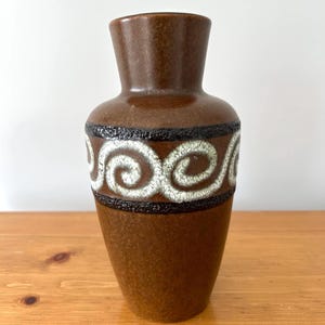 Vintage West German Fat Lava Pottery Vase - Brown with Swirls - German Ceramic Vase - Scheurich 208 21