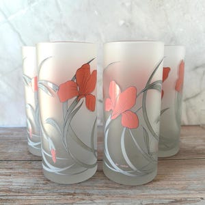 Vintage Frosted Glass Tumblers - Pink Iris, Cerve Italy - 1980s - Set of 4