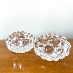 Vintage Orrefors Sweden Bubble Raspberry Votive Crystal Candle Holders - Set of 2