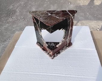 Luxury Rosso Levanto Marble Side Table: Handmade Natural Stone Nightstand