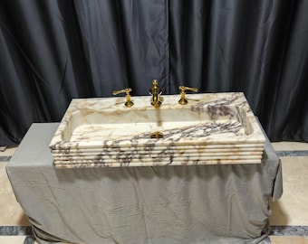 Hand-Carved Calacatta Viola Marble Sink: Wall-Mounted Bathroom Washbasin