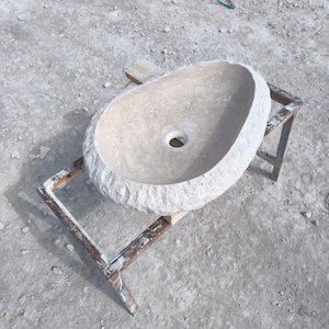 Travertine Sink Oval Blasted Special Design,  Natural Stone Vessel Sink , Bathroom Countertop Sink,  Farmhouse Washbasin , Powder Room Sink