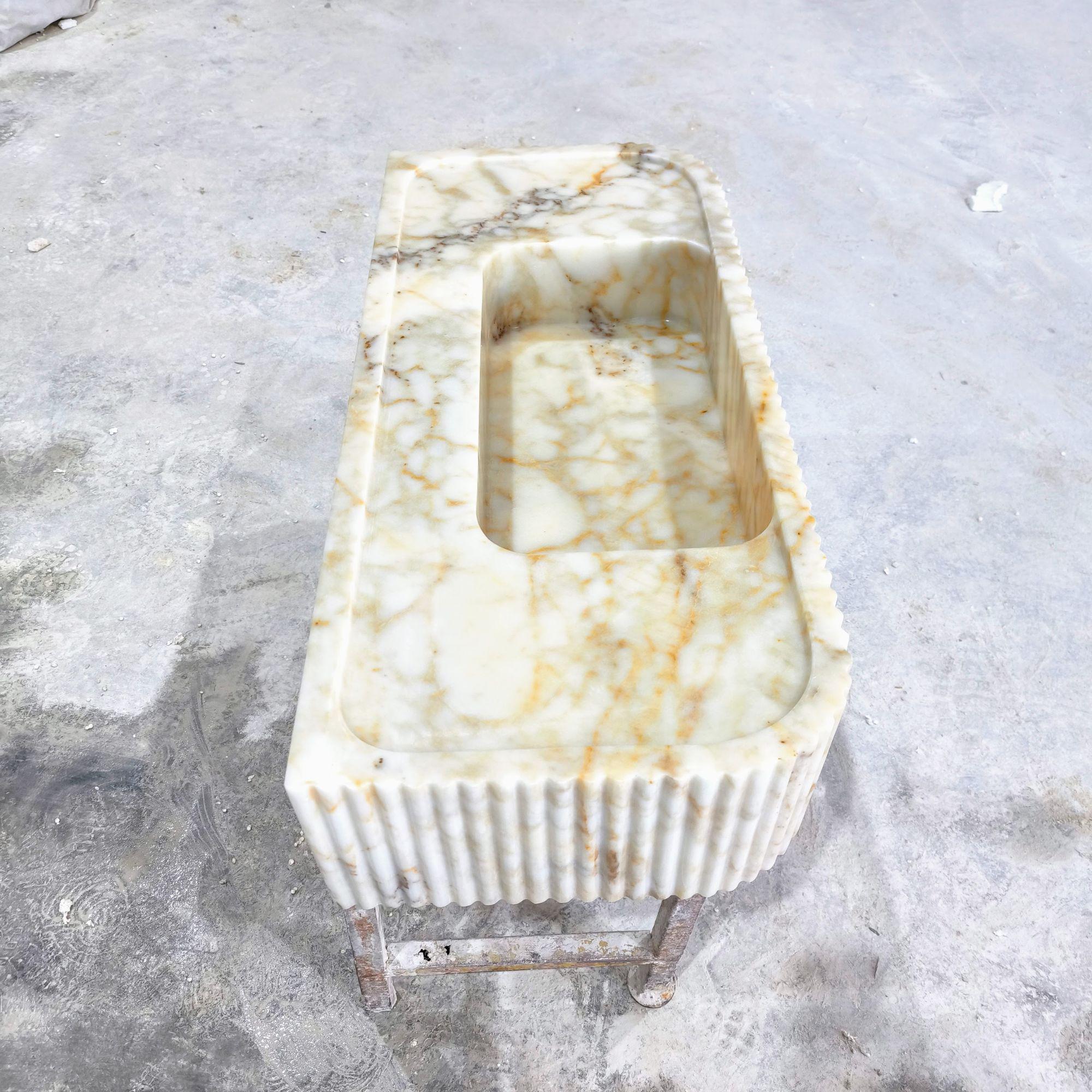 Calacatta Gold Ribbed Marble Sink: Handmade Floating Vanity (36