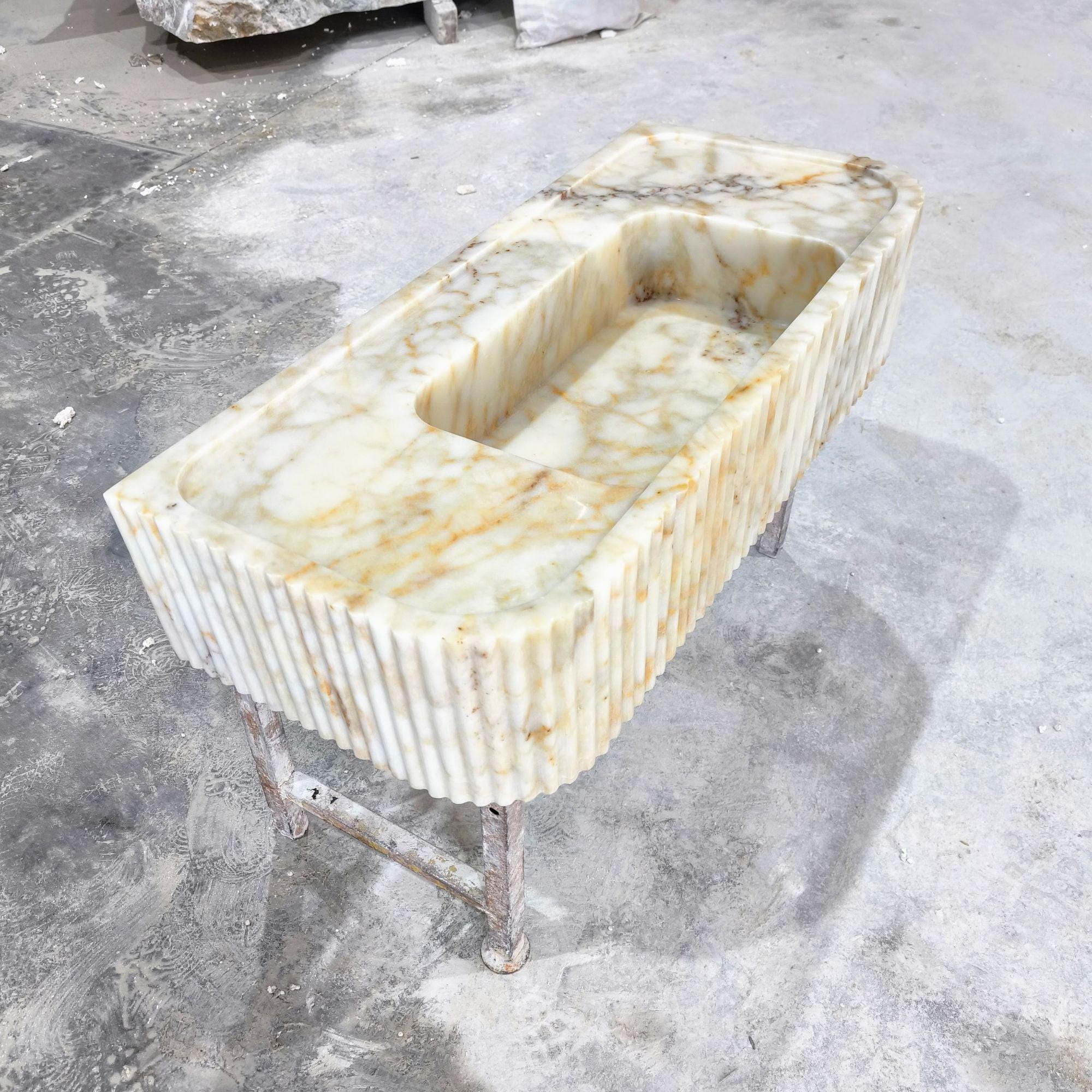 Calacatta Gold Ribbed Marble Sink: Handmade Floating Vanity (36