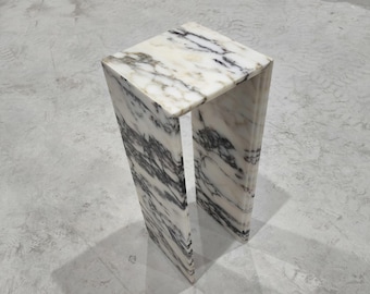 Handmade Calacatta Viola Marble Side Table: Customizable Plinth