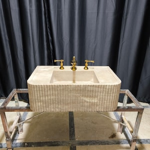 Hand Carved Travertine Sink: Rustic Bathroom Vanity Washbasin