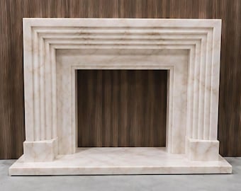 Calacatta Gold Marble Fireplace Surround, Custom Stone Mantel, Classic Architectural Frame