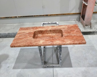 Handgefertigtes Waschbecken aus rotem Travertin-Marmor: Badezimmer-Waschbecken aus Naturstein (44 "x 22" x 4,7 ")
