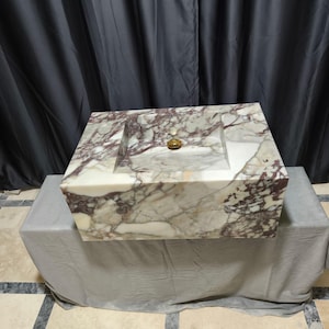 Handmade Calacatta Monet Marble Sink: Wall Mounted Farmhouse Vanity