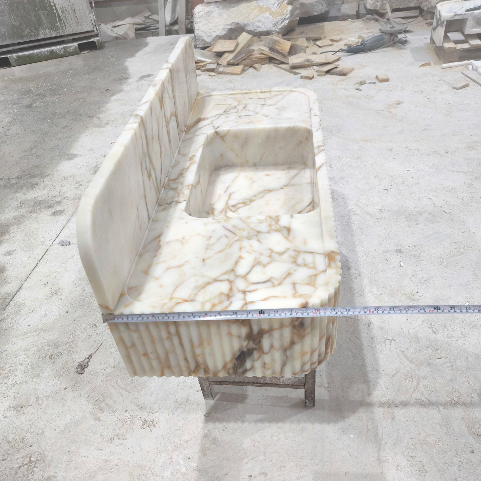 Calacatta Gold Marble Sink: Ribbed Edge Rectangular Washbasin - Etsy