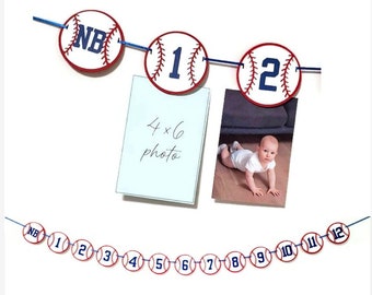 1st Birthday Milestone Photo Banner, Rookie of the Year, Baseball Birthday, 12 month Photo Banner, Choose Your Colors