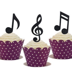 Music Note Cupcake & Food Toppers, Rockstar Birthday Party,  Choose Your Color, Set of 8 or 12