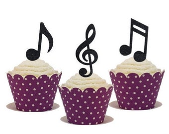 Music Note Cupcake & Food Toppers, Rockstar Birthday Party,  Choose Your Color, Set of 8 or 12