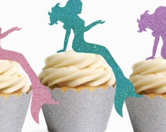 Mermaid Birthday Party Cupcake Toppers or Food Picks