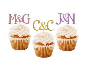 Initial Cupcake Toppers, Wedding Initials, Engagement, Bridal Shower, Hen Party, Wedding Table Decor, Personalized, Serif Font