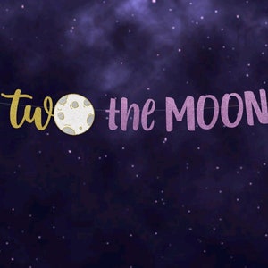 TWO the MOON Banner, 2nd Birthday, Space Birthday Banner, Outer Space Galaxy Theme, 2 the Moon, Choose Your Colors image 1