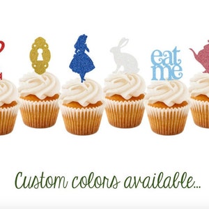 Alice in Wonderland Cupcake Toppers, Onederland Cupcake Toppers, Alice in Wonderland Birthday, Set of 6 or 12