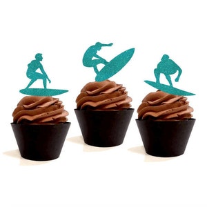 Surfer Cupcake & Food Toppers, Surfing, Ocean, Beach Theme Birthday Party, Surf Themed Party