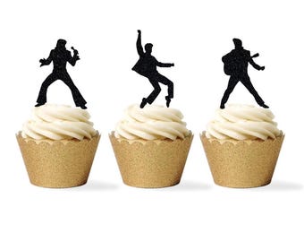 Elvis Cupcake & Food Toppers, Elvis Silhouettes, Set of 9 or 12