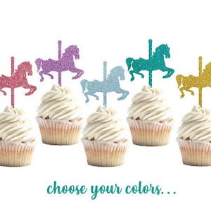 Carousel Horse Cupcake Toppers, Mary Poppins Birthday, Carnival Birthday, Set of 10 or 15